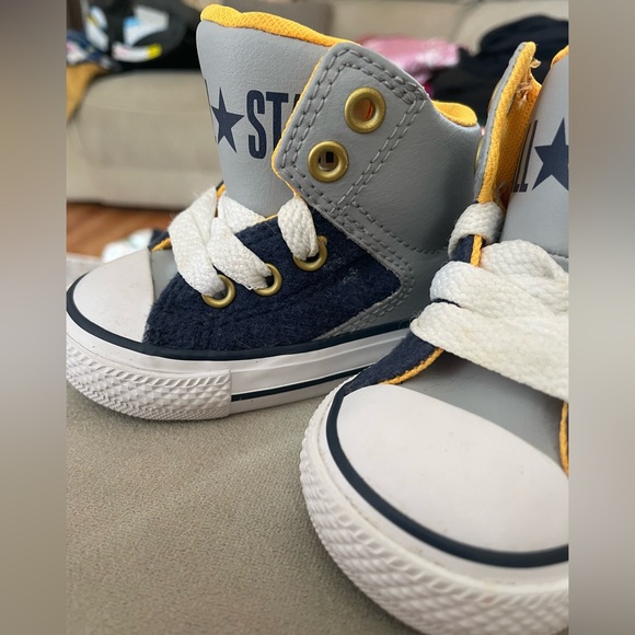 Converse Baby/Toddler High Top Grey/Blue/Yellow Baby Size 3 - Picture 9 of 11